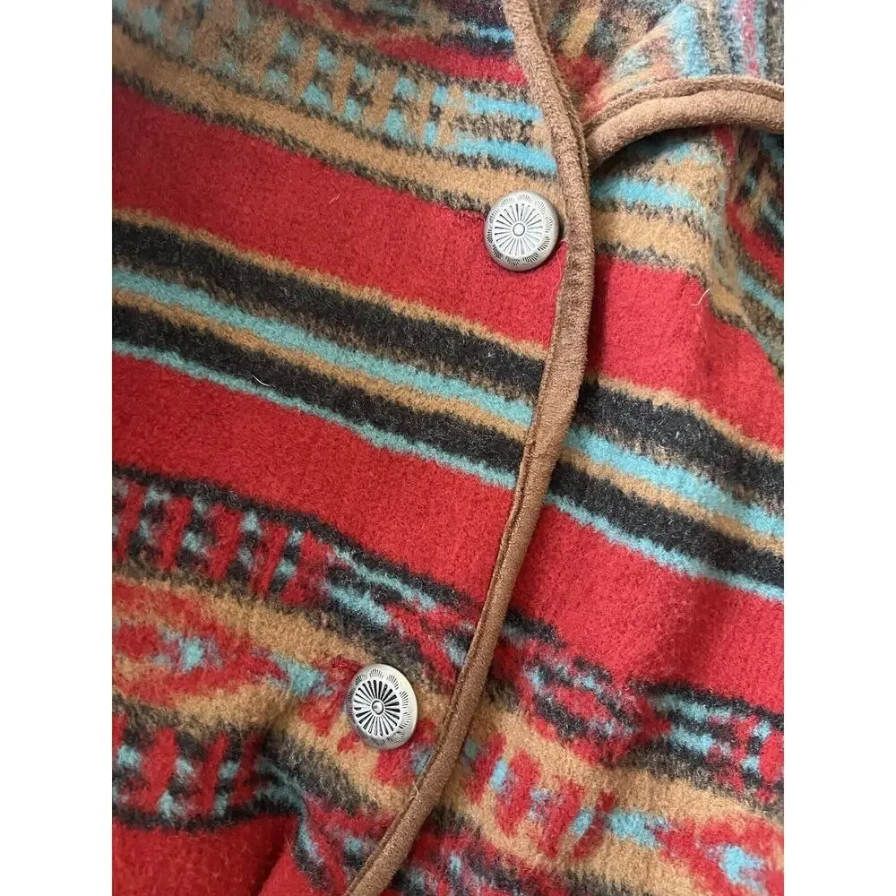 Upcountry By Du Mont Red Tan Aztec Printed Western Concho Button Jacket L